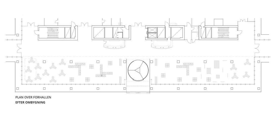 Plan over Rigshospitalets nye indretning i forhallen